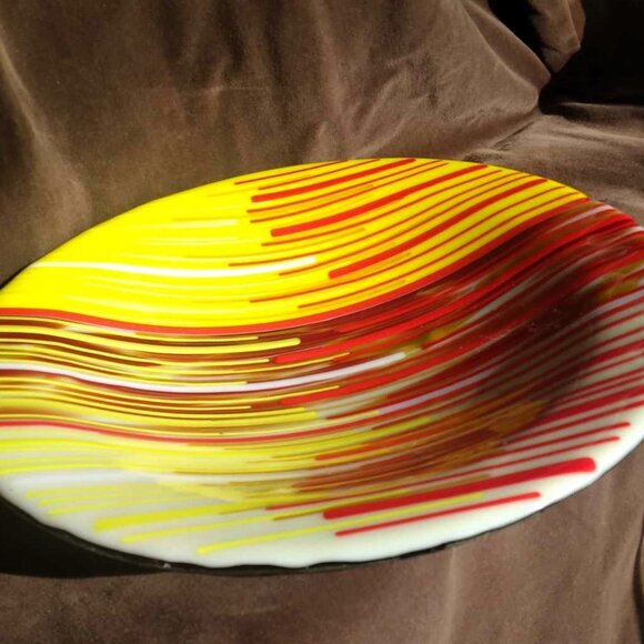Decorative Three-Layered Fused Art Glass Plate/Bowl in Warm Tones - Picture 6 of 11